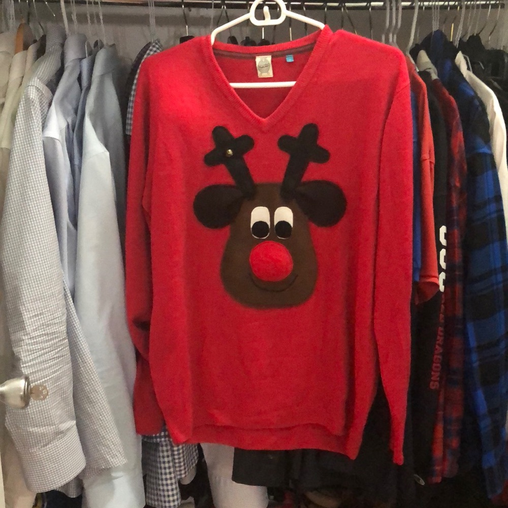 Squeaky nosed Rudolph ugly Christmas sweater